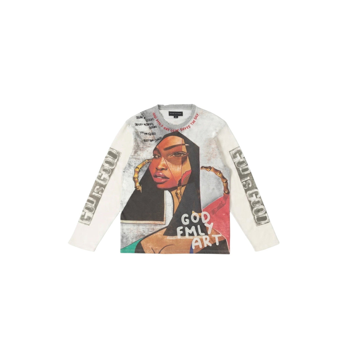 Charlie Appleseed Nandi LS Knit featuring graphic art, embroidery, and appliques on cotton French terry fabric.
