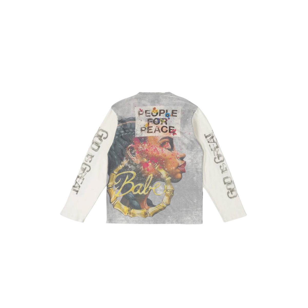 Charlie Appleseed Nandi LS Knit cotton French terry long sleeve shirt with waffle sleeves and graphic back print